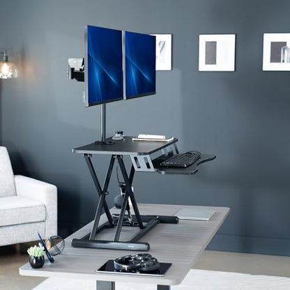 VIVO Black 32 inch Desk Riser with Monitor Mount, DESK-KIT-0K2K | Standing Desk Converter with Dual Monitor Mount for up to 32 inch Screens, Height Adjustable Riser, Mechanical Spring Arms - size: 32"