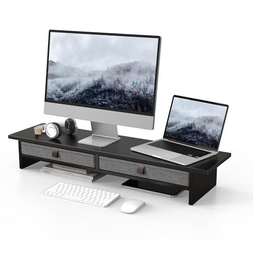 Fenge 35 Inch Monitor Stand with Drawer Storage, Computer Riser for Desk - color: Black