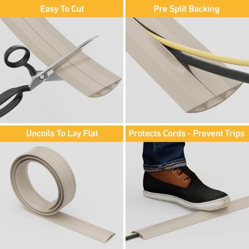 D-Line 15ft Floor Cord Cover, Cable Protector, Hide Extension Cords, Protect Cords, Prevent Cable Trips, Heavy Duty Cord Hider - Cable Cavity = 0.63" (W) x 0.31" (H) - Beige - color: Beige, size: 15 Feet