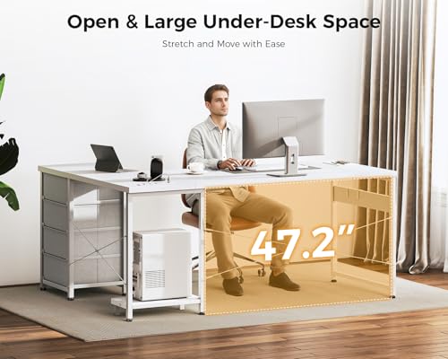 AODK 61" L Shaped Gaming Desk with 4 Drawers and Power Outlets, White - color: White, size: 61 Inch