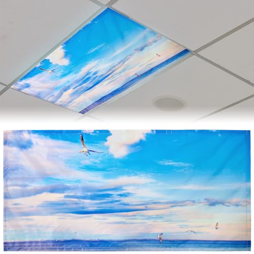 Patelai 4x2 Feet Light Covers for Classroom, Magnetic,Sea Gull | Sky Cloud Print for Office Decor, Drop Ceiling Compatible, 10 Magnets Included, Filters Harsh Fluorescent Lighting - style: Sea Gull