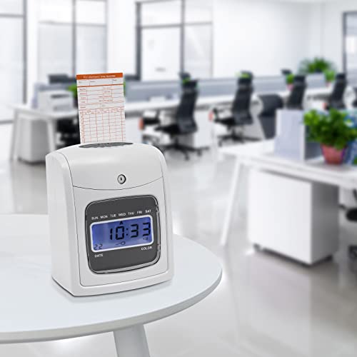 Time Clocks for Small Business, LED Display Time Clock Bundle with 50 Cards, 1 Backup Ribbon & 2 Keys in/Out Time Attendance Machine Employee Attendance Punch Recorder