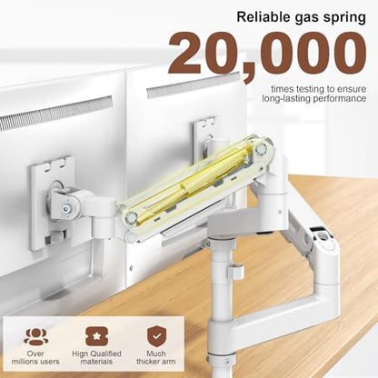 Heavy Duty Dual Monitor Arm for 17-49" Screens, Vertical Stack, 44lbs - color: White
