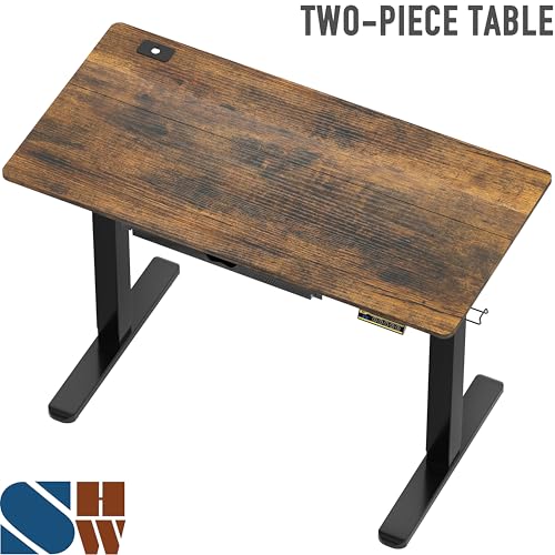 SHW 48-Inch Electric Height Adjustable Standing Desk w/Drawer, Rustic Brown - color: Rustic Brown, size: 48-Inch