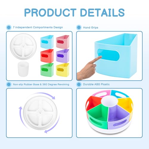 CraftGenes Rotating Art Supply Organizer, 7 Removable Compartments, Rainbow - color: Colorful