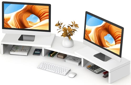 TAVR Dual Monitor Stand Riser, Wooden Computer Monitor Stand for 2 Monitors - color: White