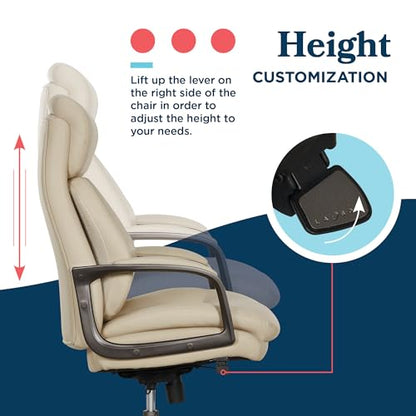 La-Z-Boy High-Back Ergonomic Office Chair, AIR Lumbar Support Leather Chair | Nova, 350lb Capacity Executive Task Chair, Padded Headrest & Arms, Layered Foam Seat Cushion, Swivel, Back Pain Relief, Cream - color: Cream