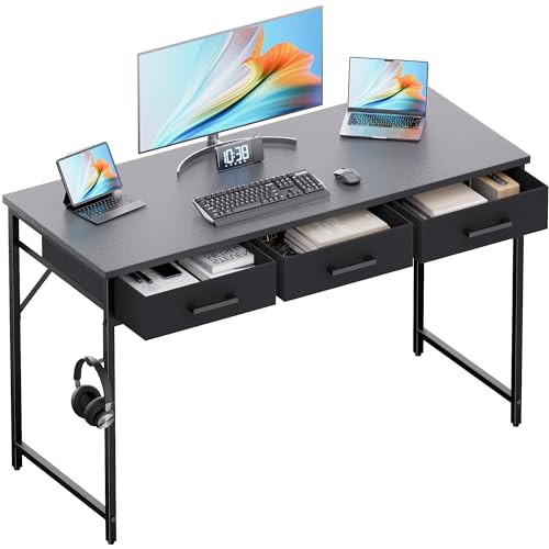 Pamray 47 Inch Small Computer Desk with 3 Drawers for Bedroom Study Writing Home Office Table for Small Spaces Grey - color: Grey, size: 47 Inch