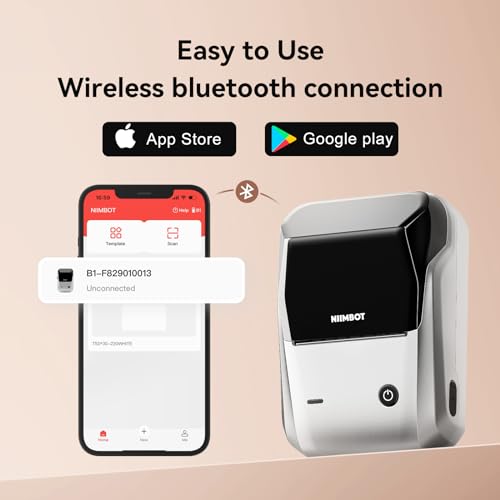 NIIMBOT B1 Label Maker Machine with Tape for Home and School, Silver Gray | 2 Inch Portable Label Printer Bluetooth Thermal Sticker Printer for Small Business Labeling, Compatible with Phones & PC - color: Silver Gray, style: Printer+Tape