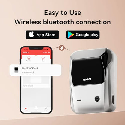 NIIMBOT B1 Label Maker Machine with Tape for Home and School, Silver Gray | 2 Inch Portable Label Printer Bluetooth Thermal Sticker Printer for Small Business Labeling, Compatible with Phones & PC - color: Silver Gray, style: Printer+Tape
