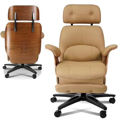 Ergonomic Leather Office Chair,Electric Recline/Footrest/Massage | 90-135° recline, footrest, 3-level massage, S-curve support, fits 5'3-6'1, solid wood, all-day comfort for home office,brown - color: Brown