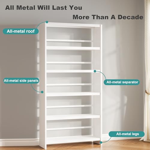 69" 5 Tier Metal Bookcase, Sturdy Storage Bookcase Book Stopper (White) - color: White, size: 69"H*34"W