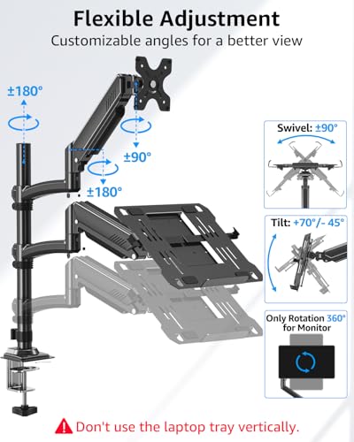 MOUNTUP 2-in-1 Laptop and Monitor Desk Mount, Laptops Arm Holds 4.4-22lbs - size: Dual-With Pole