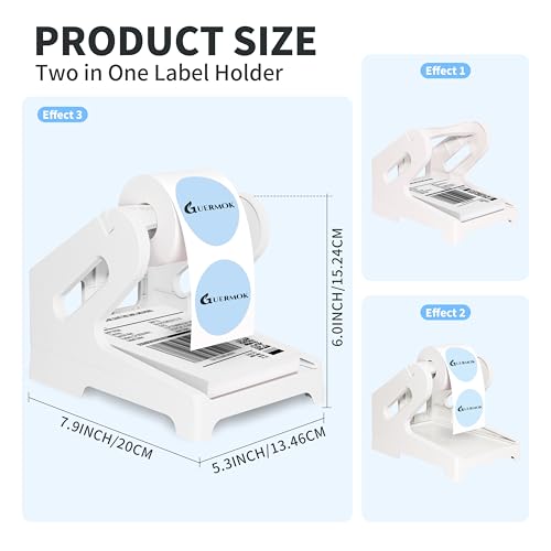 Guermok Thermal Shipping Label Holder for Rolls & Fan-Fold Fragile Stickers | Label Roll Stand for Shipping, Desktop Printer Holder-Home Office Accessory, Sticker Dispenser for Holographic Labels (White) - color: White