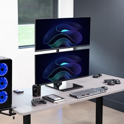 VIVO Dual Monitor Desk Stand with Tempered Glass Base, Free-Standing LCD Mount, Holds in Stacked Vertical Position 2 Ultrawide Screens up to 34 inches, Black, STAND-V002LG - size: Up to 34", style: Tempered Glass Base