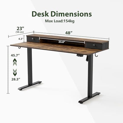 Agilestic 48 x 24 Inches Electric Standing Desk with 2 Storage Drawers, Adjustable Height Sit and Stand Computer Table with Splice Board, Rustic Brown - color: Rustic Brown, size: 48 x 24 Inches with 2 drawers