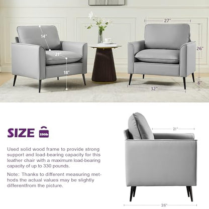 TYBOATLE Grey Faux Leather Accent Chair Set of 2 | Comfy, Cozy, Reading, Mid Century Modern, Curved Armrest, Reception, Living Room, Office - color: Grey