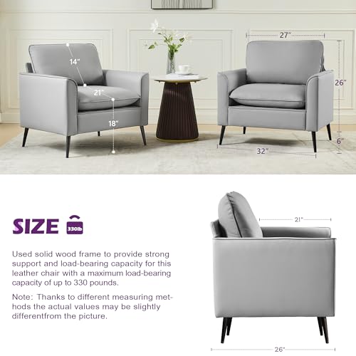TYBOATLE Grey Faux Leather Accent Chair Set of 2 | Comfy, Cozy, Reading, Mid Century Modern, Curved Armrest, Reception, Living Room, Office - color: Grey