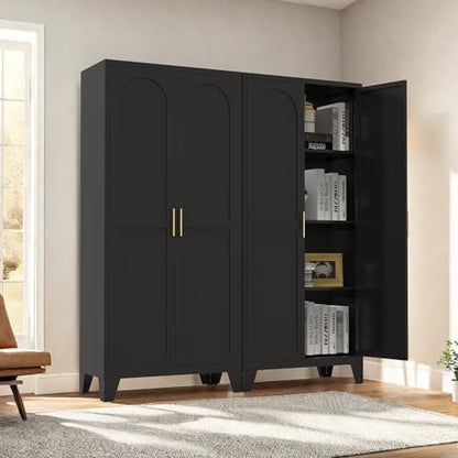 61'' Tall Metal Garage Storage Cabinet with Doors (Black) | Cabinets Adjustable Shelves,Heavy Duty Steel Pantry File Cabinet for Home Office, Kitchen ,School, Utility - color: 61''black