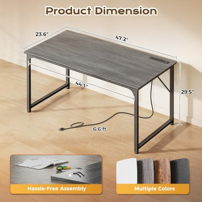 PRAISUN 47 X 24 Inch Deeper Desk with Power Outlets - color: Grey, size: 47.2*23.6 inch