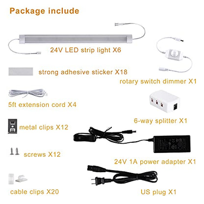 LABOREDUCER LED Under Cabinet Lighting Plug in Warm White 6 Pack,12inches Bar Dimmable Under Cabinet Lights, Under Counter Lights for Kitchen Ultra Slim LED Lights Hardwired Linkable 24V - color: Warm White 2700K