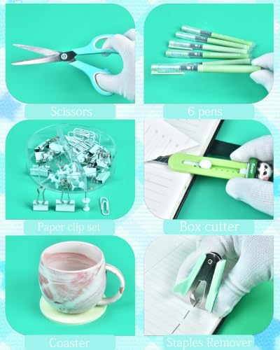 Green Desk Accessories and Organizers with Desk Organizer and 360°Rotating Pen Holder stapler Pen and a Lot of Office Green Office Supplies Beautifully Presented in a Gift Box - color: Green