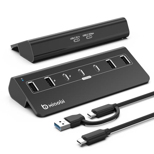 USB-C Hub,10Gbps USB Splitter with 4*USB-A and 3*USB-C Ports(Black) - color: Black