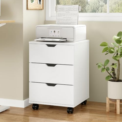 Farini 3-Drawer Under Desk Wooden File Storage Cabinet with Lockable Caster for Home Office,White,Fully Assembly - color: White, style: Fully Assembly