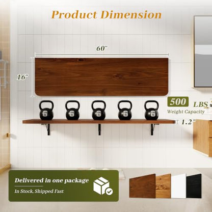 Dogsky Floating Wall Desk 60" x 16" - 500 lbs Heavy Duty Solid Pine - color: Walnut, size: 60" x 16"