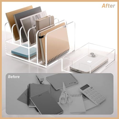 SANRUI Clear Acrylic Mail Organizer with 5 Compartments and 1 Drawer - size: 5 Slots with Drawer