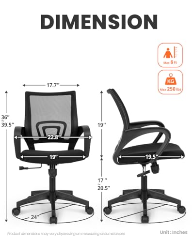 NEO CHAIR Office Computer Ergonomic Mid-Back Mesh Desk Chair, Black 2pack | Breathable Mesh Back with Lumbar Support, Height Adjustment, Smooth Rolling Casters for Home Office, Study or Gaming Setup - color: Black, 2 Pack
