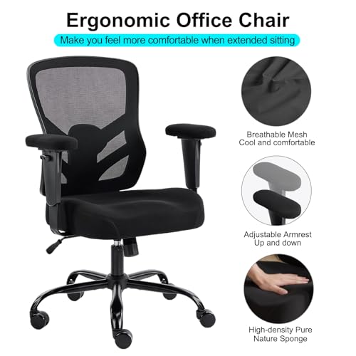 YFO Ergonomic Office Chair, Mesh Computer Desk Chair | Adjustable Back Lumbar Support and Armrests, Comfy Executive Rolling Swivel Task Chair for Home Office, Black - color: Black