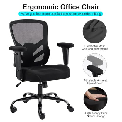 YFO Ergonomic Office Chair, Mesh Computer Desk Chair | Adjustable Back Lumbar Support and Armrests, Comfy Executive Rolling Swivel Task Chair for Home Office, Black - color: Black