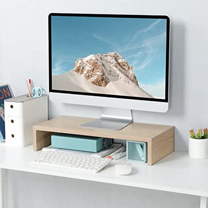TEAMIX 20 inch Wood Monitor Stand Riser, Wooden Desktop Stand Shelf, Maple - color: Maple, size: 20 inch