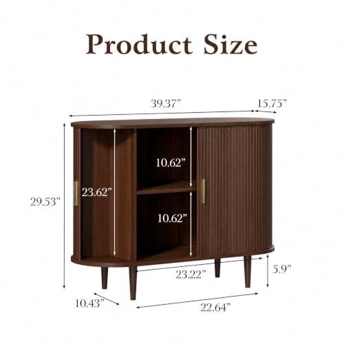 DHH Sideboard Buffet Cabinet with Storage,Mid Century Modern Fluted Accent Coffee Bar Console Table,Tambour Sliding Doors& Adjustable Shelf for Kitchen, Living Room, Entryway(Walnut, 40Inch) - color: Walnut, size: 40 Inch