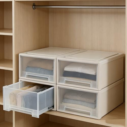 4-Tier Plastic Drawer Tower, 18 Quart Storage Organizer Unit Bin | Stackable Container Drawers for Bedroom, Bathroom, Office, Lightweight, Easy-Clean, Space-Saving Storage - size: 18 Quart
