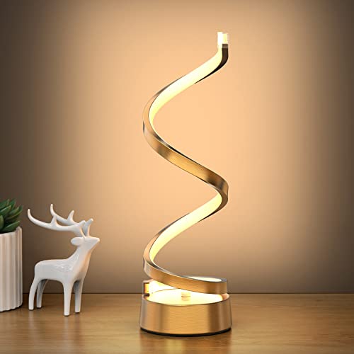 NUÜR Gold Infinity Loop LED Table Lamp, Modern Desk Light | Dimmable Modern Spiral Accent Desk Lamp, Warm Soft Ambient Glow Nightstand Light for Living Room, Bedroom & Office Decor - color: Gold