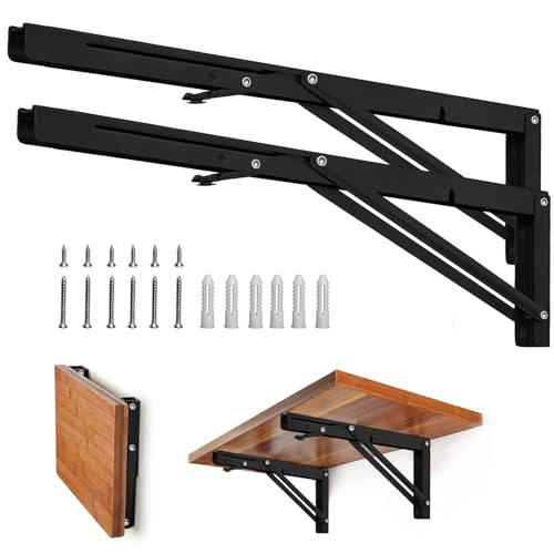Folding Shelf Brackets - Heavy Duty Metal Collapsible Shelf Bracket for Bench Table, Shelf Hinge Wall Mounted Space Saving DIY Bracket, Max Load: 150 lb (24 Inch, Black) - size: 24 Inch