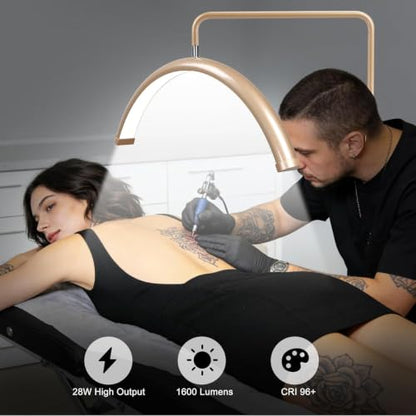 Half Moon Lash Light with 4X Magnifier for Eyelash Extensions - Professional LED Lamp for Eyetech,Tattoo Artists, Estheticians | Dimmable Cool/Warm Lighting & Brightness | Shadow-Free Design (Remote) - color: Gold