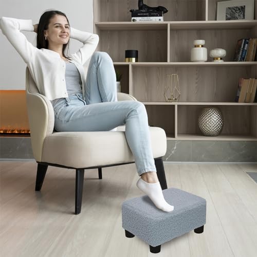 CAROLMADE Small Foot Stool Ottoman Footstool with Legs Under Desk Footrest for Living Room Bedroom and Office, Soft Blue - color: Soft Blue, size: 11"d X 15.4"w X 8.3"h