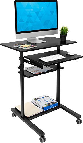 Mount-It! Mobile Standing Desk with Retractable Keyboard Platform | Height Adjustable Stand Up Computer Workstation | Locking Wheels, 99 Lbs Capacity - color: Sliding Keyboard Tray