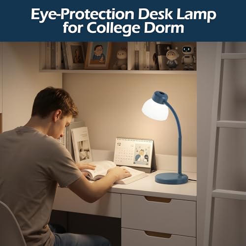 Desk Lamps for Home Office,Small LED Reading Lamp,5000K Eye-Care Desk Light | Desk Lamps for College Dorm, Kids Study Table, Bedroom , Flexible Gooseneck, Compact Small Table Lamp, Space-Saving Design - color: Blue