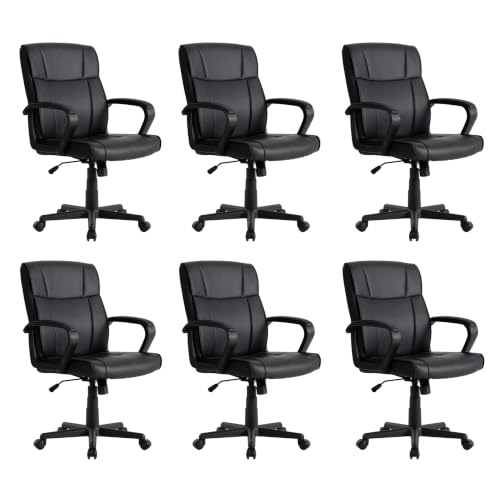 Office Desk Chair Set of 6 Conference Room Chairs Modern Ergonomic Executive Swivel Chair Adjustable Height PU Leather Home Desk Chair with Armrests Comfy Computer Task Chairs with Wheels - color: Black, size: Set of 6