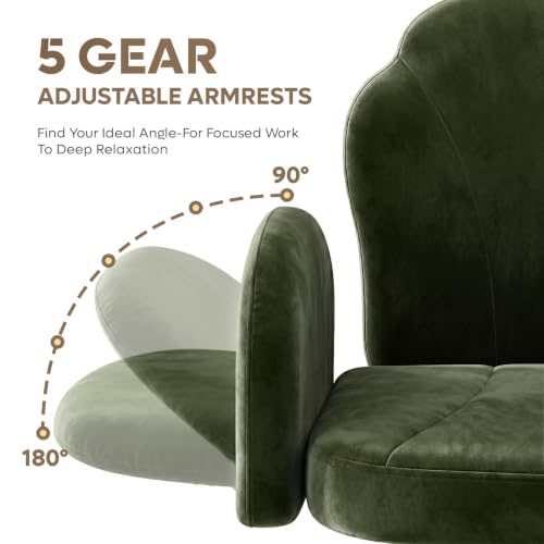 Bestier Criss Cross Office Chair with FILP-Up Armrests, Green Velvet | Rocking Recline,Swivel Makeup Vanity Chair with 5-Level Folding Armrest, Cross Legged Desk, Adjustable Height Swivel Chair - color: Green Velvet