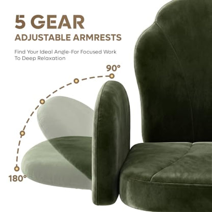 Bestier Criss Cross Office Chair with FILP-Up Armrests, Green Velvet | Rocking Recline,Swivel Makeup Vanity Chair with 5-Level Folding Armrest, Cross Legged Desk, Adjustable Height Swivel Chair - color: Green Velvet