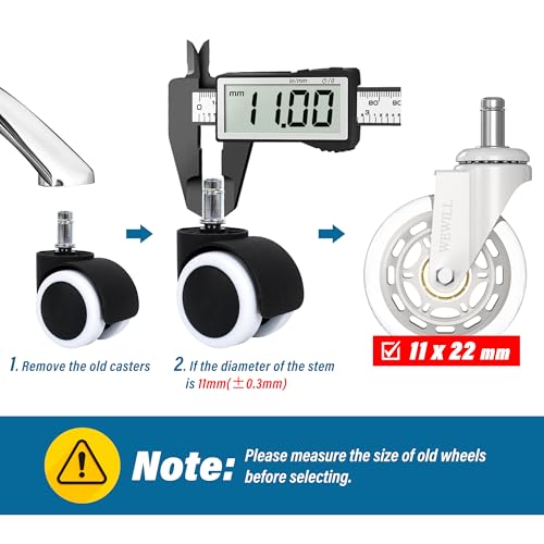 WEWILL Office Chair Wheels - Rubber Casters Replacement Universal Fit 98% Chair(Set of 5) Heavy Duty 3 Inch Smoothly & Quietly Safe for All Floor, Hardwood, Tile, Carpet, Noise Free - White - color: White
