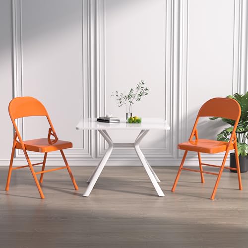 VECELO Metal Frame Steel Folding Mounted Chairs with Triple Braced & Double Hinged Back for Home Office,350-Pound Capacity,Orange, Pack of 4 - color: True Orange