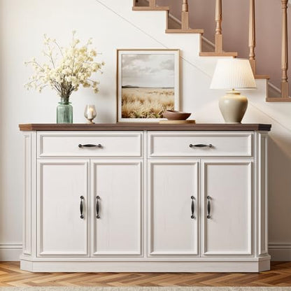ONBRILL 55" Buffet Cabinet with 2 Storage Drawers, Wood Sideboard Off-White