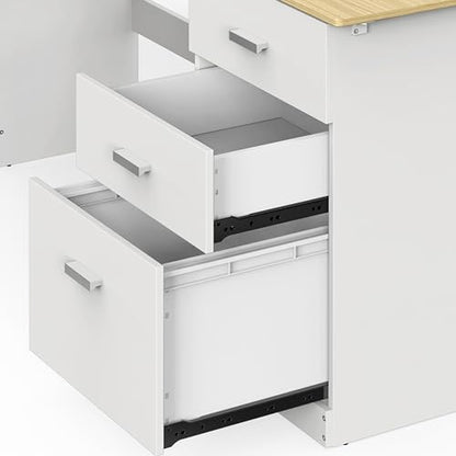 SHW L-Shaped Home Office Wood Corner Desk w/Box Box File Drawers, Oak | 51 x 59 Inches | 2 Pre-installed Grommets - color: Oak