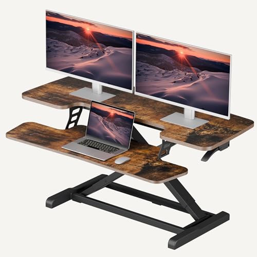 SANODESK 40" Standing Desk Converter, Effortless Lift Sit-Stand Desk Riser for Dual Monitors, Large Ergonomic Computer Workstation Tabletop, Rustic Brown - color: Rustic Brown, size: 40"